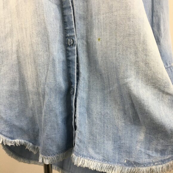 CLOTH & STONE Anthropologie Blue High Low Fringe Hem Chambray Button Shirt Dress - Picture 16 of 16